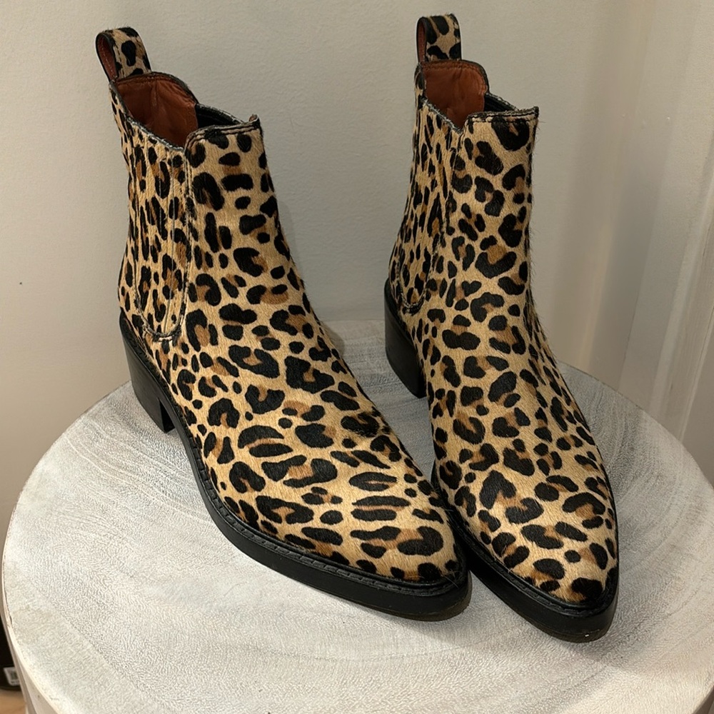 Size 5.5 Coach Pony hair leopard print booties